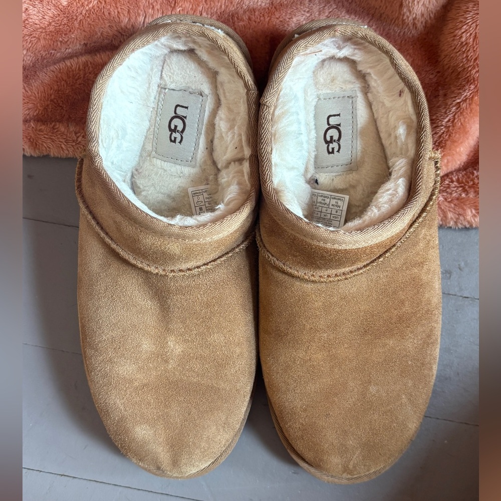UGG Brown Suede Slippers with Plush Lining